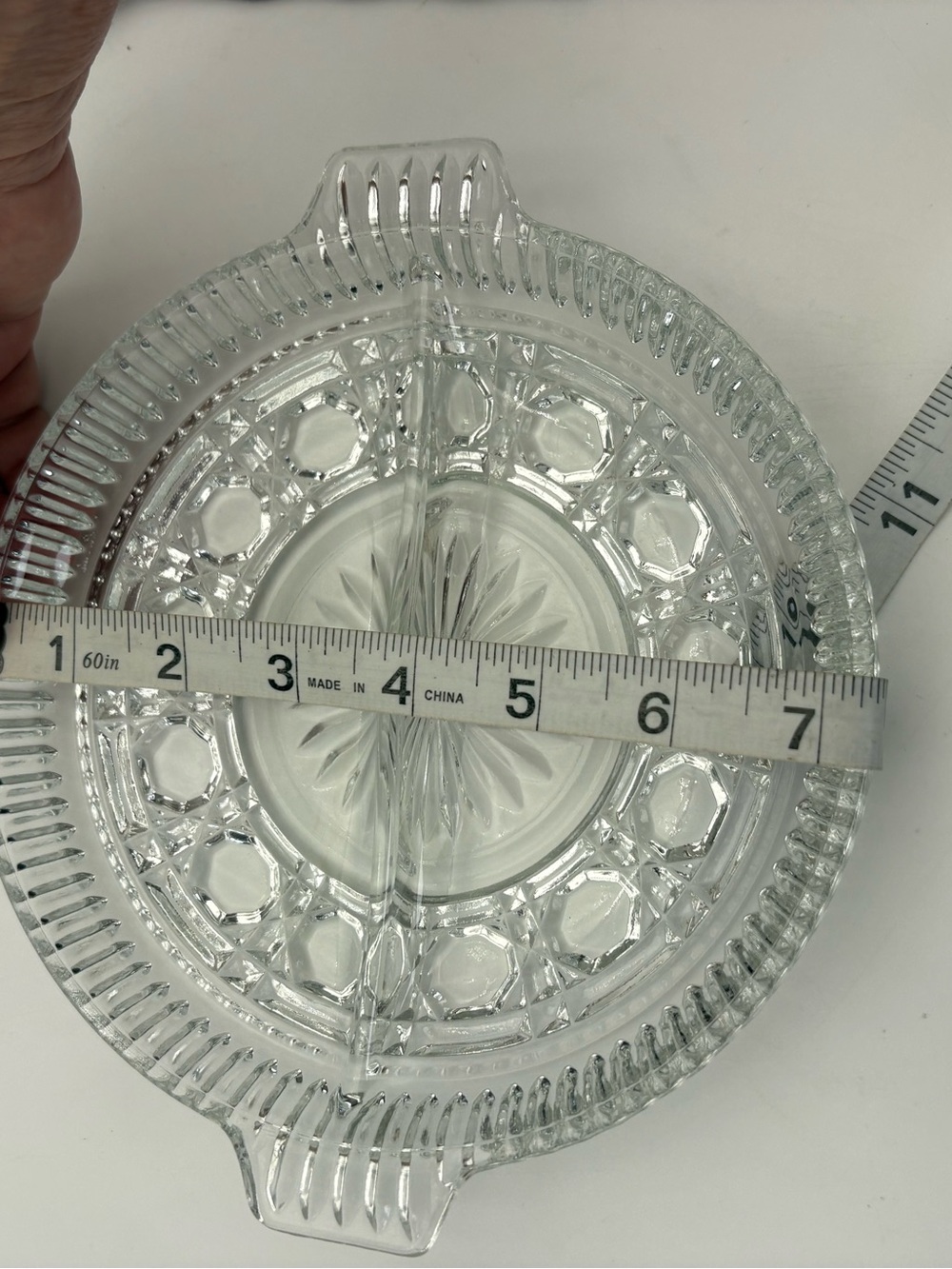 Vintage Federal Glass Windsor Pattern Divided Serving Bowl with Handle - 2 Forks - Picture 6 of 10